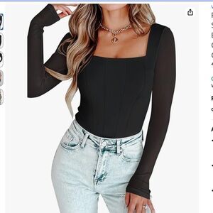 Small Square Neck Mesh Bodysuit